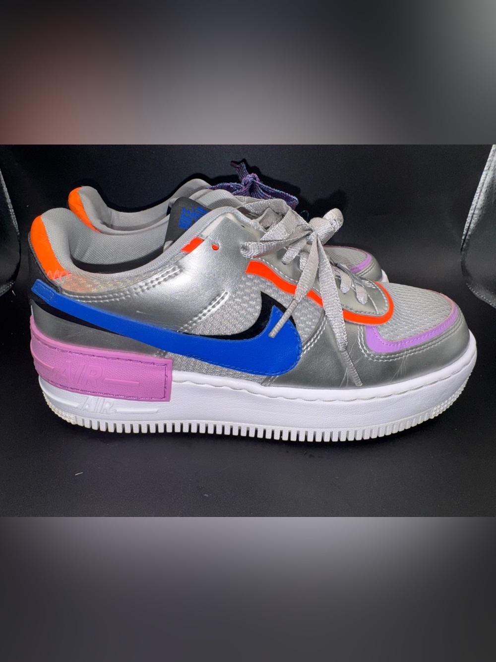 Nike Air Force 1 Shadow Metallic Silver Hyper Blue Pink Sneakers Women’s 7.5 - Picture 9 of 17